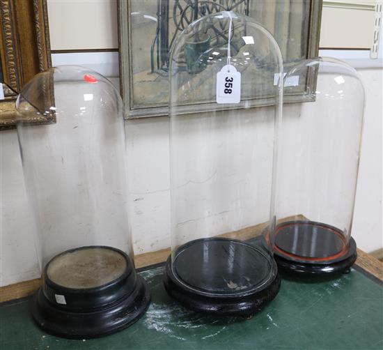 Three glass display domes